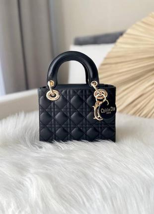 Крутая женская кожаная сумочка в стиле christian dior lady black mini  чёрная