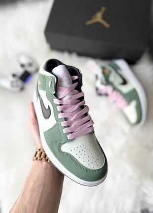 Nike air jordan 1 retro mid ‘dutch green’ брендовые зеленые высокие кроссовки найк джордан зелені високі модні кросівки4 фото