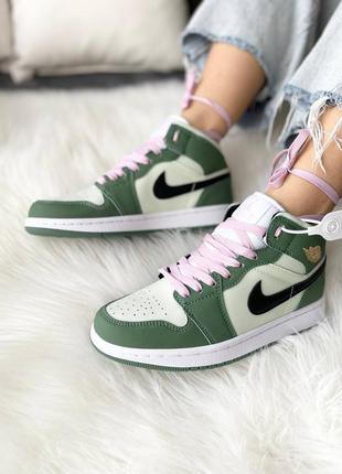 Nike air jordan 1 retro mid 'dutch green' брендові зелені високі кросівки найк джордан зелені високі модні кросівки