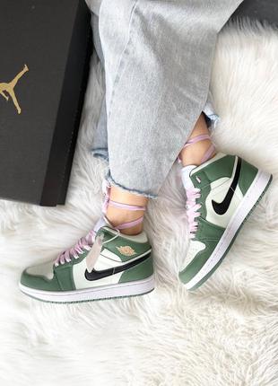 Nike air jordan 1 retro mid 'dutch green' брендові зелені високі кросівки найк джордан зелені високі модні кросівки2 фото