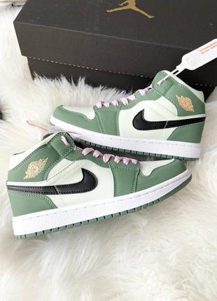 Nike air jordan 1 retro mid ‘dutch green’ брендовые зеленые высокие кроссовки найк джордан зелені високі модні кросівки10 фото