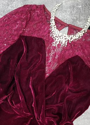 Нарядное вечернее коктельное платье мини  бархат вельвет крудево винный бордовый марсала nelly nly trend6 фото