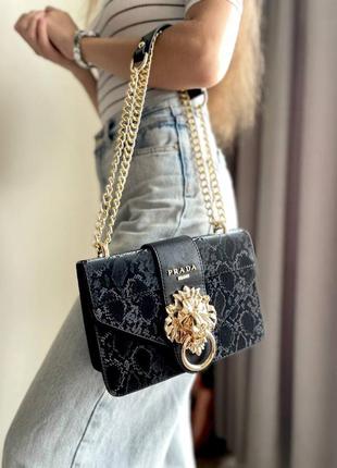 Шикарная женская велюровая сумочка в стиле prada lion black чёрная