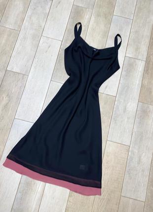 Чорне шифонове міді плаття комбінація,сліп сукня(026)