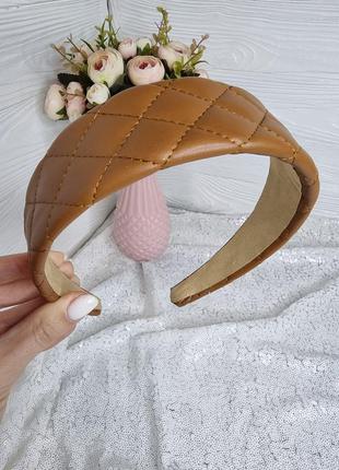 Обруч для волос стеганый коричневый / ободок