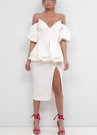 Сукня міді з v-подібним вирізом і об'ємними рукавами2 фото