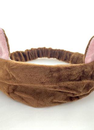 Пов'язка на голову плюшева з вушками котика коричнева