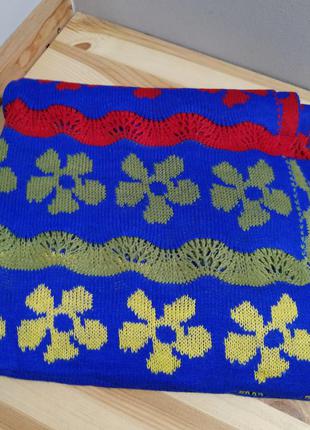 Новий вовняний шарф довгий теплий синій шарф шаль шерсть квітковий принт3 фото