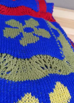 Новий вовняний шарф довгий теплий синій шарф шаль шерсть квітковий принт4 фото