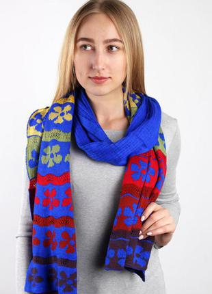 Новий вовняний шарф довгий теплий синій шарф шаль шерсть квітковий принт6 фото