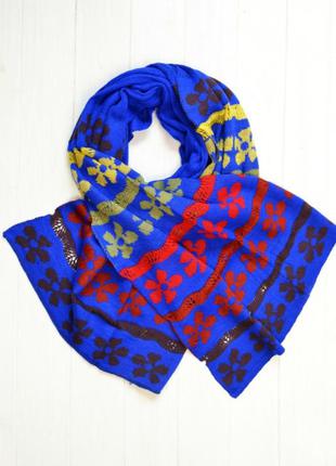 Новий вовняний шарф довгий теплий синій шарф шаль шерсть квітковий принт5 фото