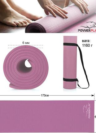 Килимок для йоги та фітнесу powerplay 4010 (173*61*0.6) рожевий7 фото