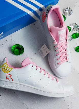 Adidas stan smith оригинал белые с розовым кеды3 фото