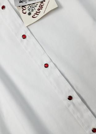 Жіноча біла сорочка з довгим рукавом з вишивкою червоної троянди бавовна6 фото