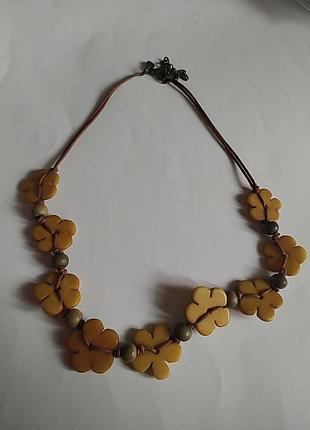 Винтажное брендовое колье из кости и дерева