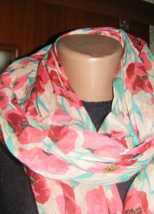 Яркий шарф- палантин с маками, 172 см х 86 см2 фото