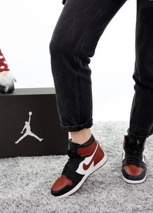 Чоловічі кросівки nike air jordan 1 retro high (демі, зима, всередині хутро)6 фото