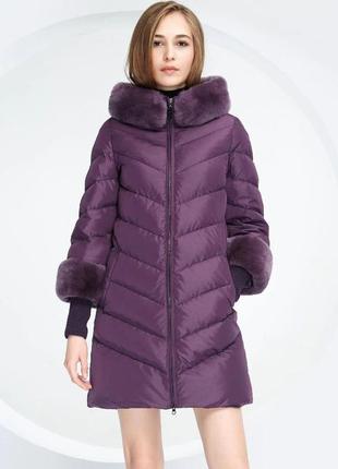 Элитный зимний пуховик пуховое пальто 90% натуральный пух 🦆 натуральный мех бренда basic3 фото