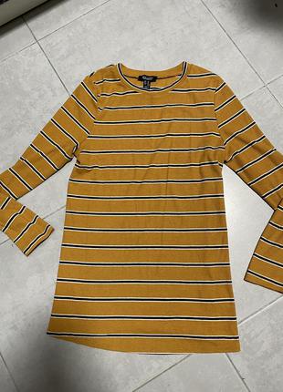 Подовжена водолазка кофточка джемпер в смужку гірчичного кольору в рубчик