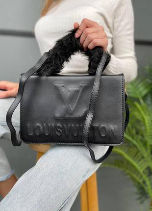 Крутая женская кожаная сумочка в стиле louis vuitton soft black клатч чёрная