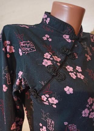 Трикотажная хлопковая блуза   в  китайском стиле в цветочный принт  blanche porte6 фото