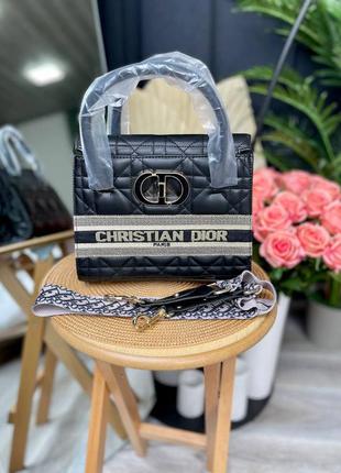 Стильная женская кожаная сумочка в стиле christian dior st honore tote black leather клатч чёрная9 фото