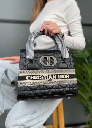 Стильная женская кожаная сумочка в стиле christian dior st honore tote black leather клатч чёрная