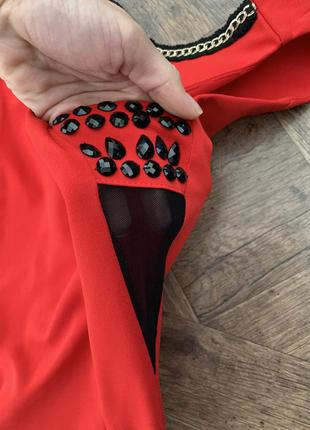Червоне ошатне приталене коротке плаття, сукня5 фото
