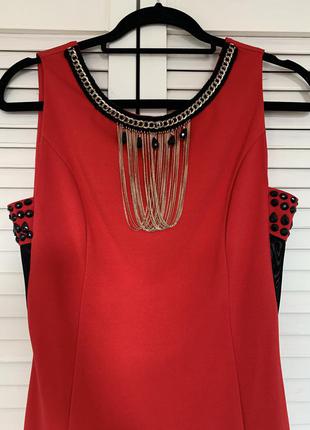 Червоне ошатне приталене коротке плаття, сукня2 фото