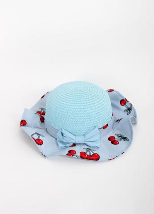 Мила дитяча капелюх блакитна з бантом вишеньки капелюшок для дівчинки панамка6 фото