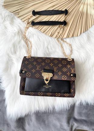 Шикарна жіноча шкіряна сумочка в стилі louis vuitton chain brown/black клатч коричнева