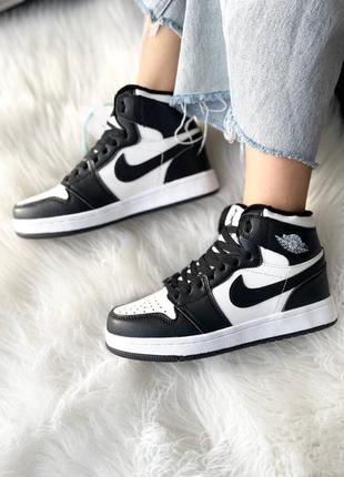 Крутые женские унисекс зимние кроссовки nike air jordan 1 retro mid fur black чёрно-белые мех 36-44 р6 фото