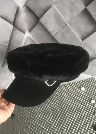 Жіночий картуз кепі плюшевий кашкет чорний2 фото
