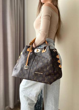 Трендовая женская кожаная сумочка в стиле louis vuitton angora shopper brown коричневая4 фото