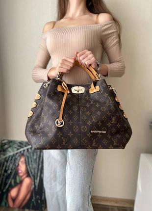 Трендовая женская кожаная сумочка в стиле louis vuitton angora shopper brown коричневая2 фото