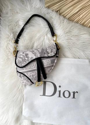 Классная женская сумочка в стиле christian dior saddle print grey/beige серая2 фото