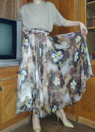 Шикарная шифоновая юбка  солнце тропический принт2 фото