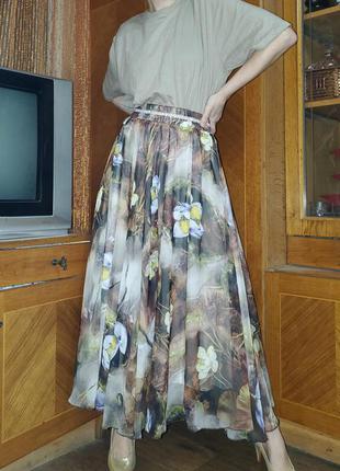 Шикарная шифоновая юбка  солнце тропический принт3 фото