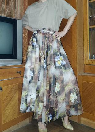 Шикарная шифоновая юбка  солнце тропический принт5 фото
