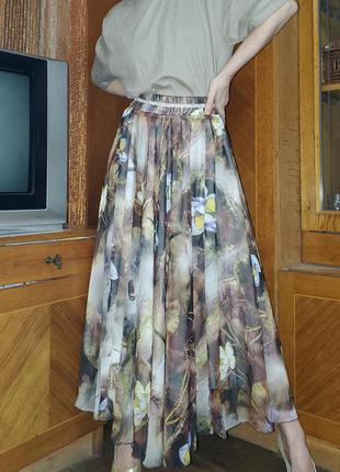 Шикарная шифоновая юбка  солнце тропический принт7 фото