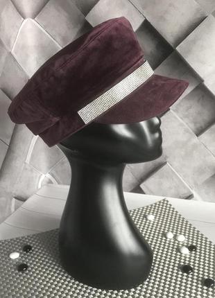 Женский картуз кепи фуражка бархатный со стразами фиолетовый2 фото
