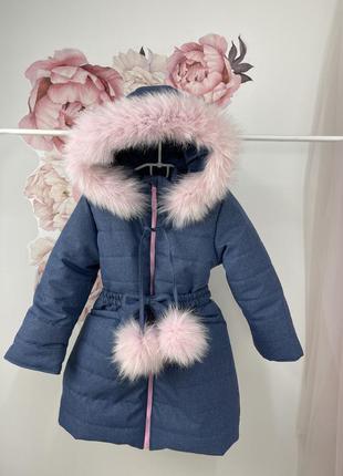 Зимове пальто під пояс з натуральним хутром на флісі6 фото