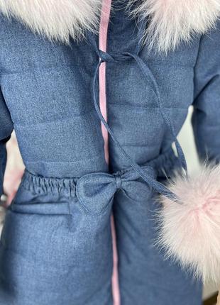 Зимове пальто під пояс з натуральним хутром на флісі8 фото