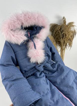 Зимове пальто під пояс з натуральним хутром на флісі7 фото