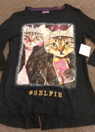 F&f реглан дівчинці 7-8 л 122-128см з принтом кішки напис сэлфи