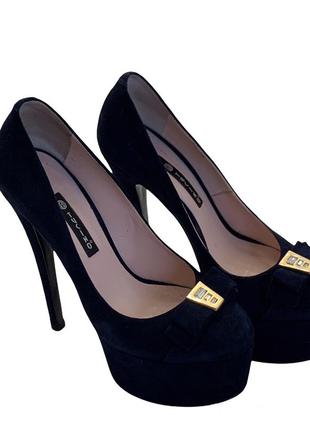 Туфли на высоком каблуке, бренд tucino, размер 37, идеальное состояние, выходные, темно-синий цвет, замш натуральный, б/у7 фото