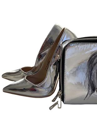 Комплект: сумка missquided + туфли в цвете серебро, размер 376 фото