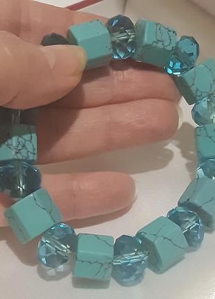 Шикарный браслет бирюза и чешский хрусталь