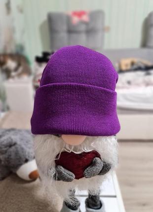 Фиолетовая шапочка, шапка, шапка осень - зима, шапка