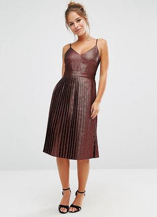 Роскошное натуральное платье asos! метализированное! покрытие металлик бронза!